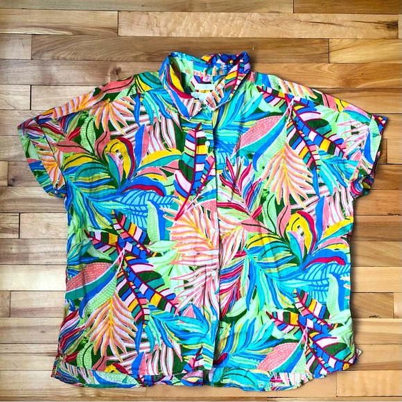C&C California Colorful Hawaiian-Style Button-Up Linen Women's Shirt Size L - Picture 4 of 10